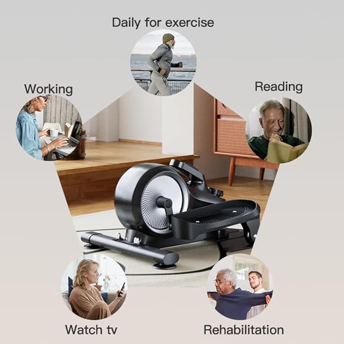 Under Desk Mini Elliptical Electric Leg Exerciser While Sitting for Seniors Elderly, Portable Seated Motorized Foot Bike Pedal Exerciser, Small Compact Elliptical Machine with Resistance Home Fitness