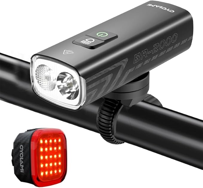 Bike Light Set - 2000 Lumen USB Rechargeable Headlight & Safety Tailligh, 5+4 Modes, 200M Visibility, Tool-Free Mount - IPX6 Waterproof Aluminum Alloy for Mountain/Commute Biking