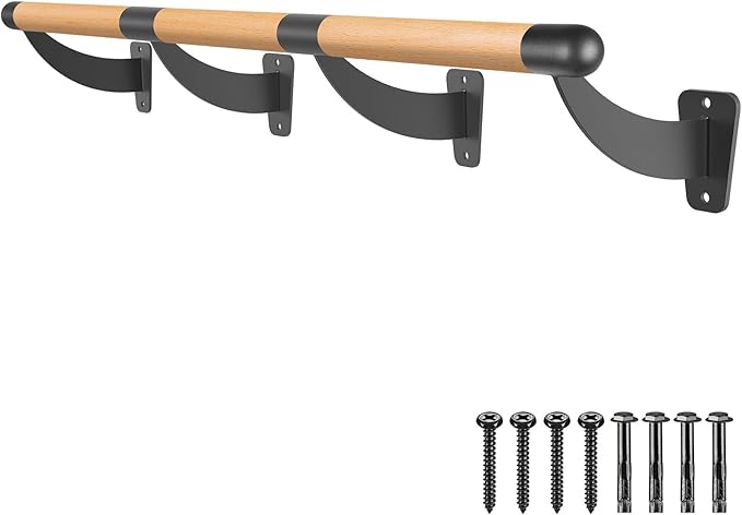 SELEWARE 4-12 ft Long Wood Ballet Barre Wall Mount Barre System for Home or Studio Barre Movements Body Stretch 1.5 inch Dia