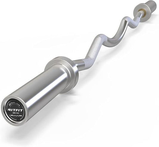 RitFit 2 Inch EZ Curl Bar with Weights, 700LBS Weight Capacity Olympic Curl Barbell for Bicep, Tricep and Weight Lifting Exercises