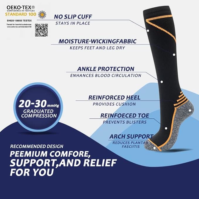 fenglaoda 8 Pairs Compression Socks for Men & Women 20-30 mmHg Knee High Nurse Pregnant Running Medical and Travel Athletic