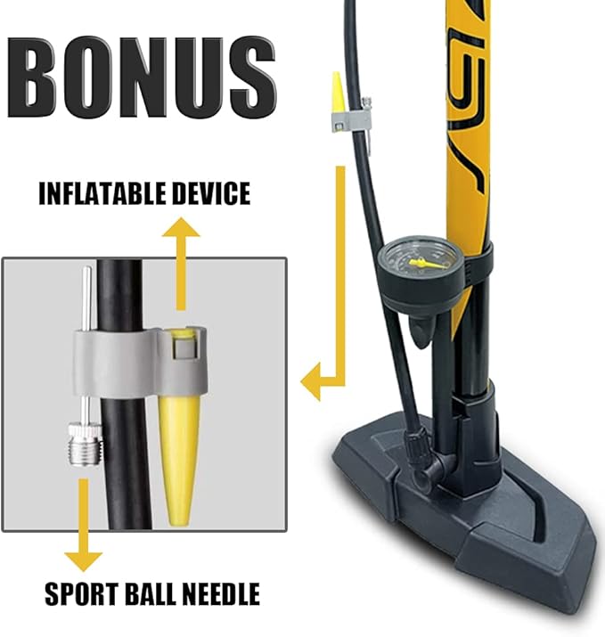 BV Bicycle Pump Durable Bike Floor Pump 17/24 inch Smart Valve Head, 160 psi, Automatically Reversible Presta and Schrader