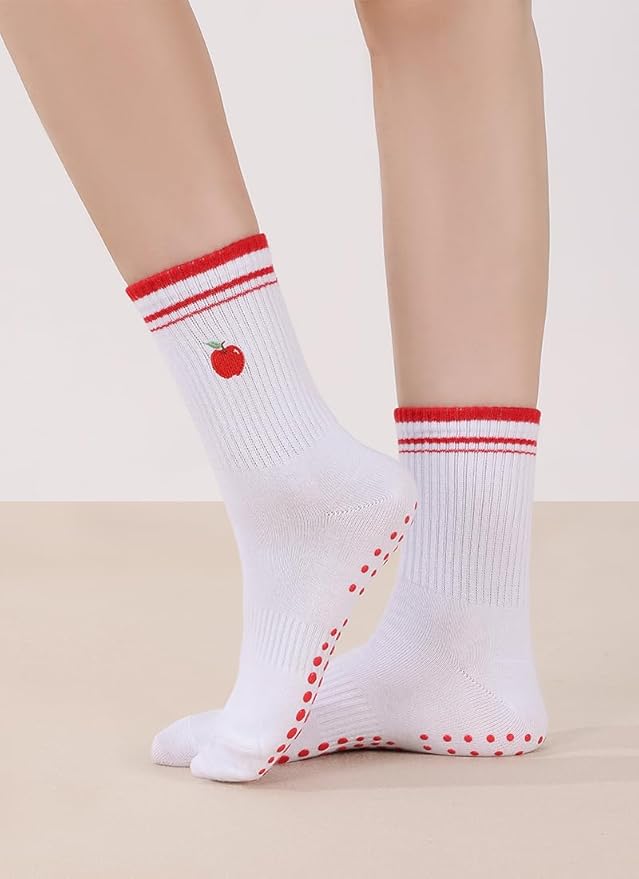 EUDOLAH Cute Yoga Socks for Women Pilates Barre Breathable Non-Slip Crew Grip Sock With Stripes Anti-friction Athletic Socks