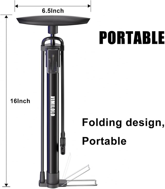 VIMILOLO Bicycle Pump, Bike Floor Pump with Gauge Inflator for Presta and Schrader Valve Portable Tire Pumps for Ball Bike Pumps