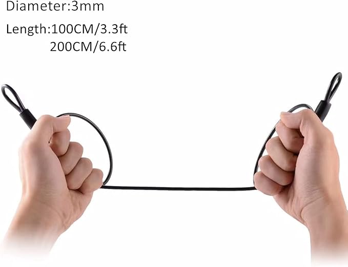 3mm 200CM/6.6ft Long Outdoor Travel Security Cable Lock,Braided Steel Coated Safety Cable Luggage Lock,Safety Cable Wire Rope Chain Lock Double Loop Lightweight (2 Pack)