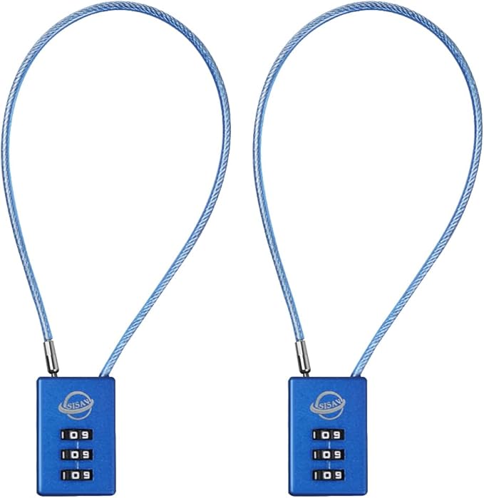 3 Digit Cable Combination Lock 12 inches Cable for School Gym Locker,Filing Cabinets,Helmet,Toolbox,Luggage Suitcase,knapsack,Blue 2Pack
