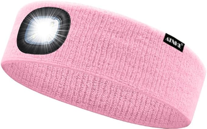 ATNKE 4 LED Lighted Sport Sweatband,USB Rechargeable Running Head Band Lamp High Stretch Wicking Gifts for Men and Women