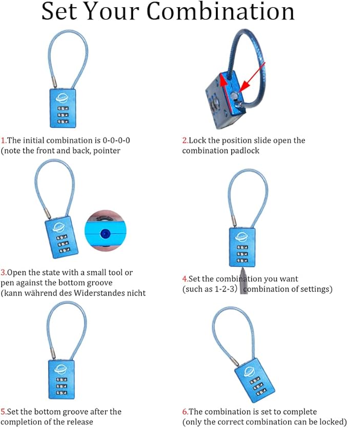 3 Digit Cable Combination Lock 5 inches Cable for School Gym Locker,Filing Cabinets,Helmet,Toolbox,Luggage Suitcase,knapsack,Blue 2Pack