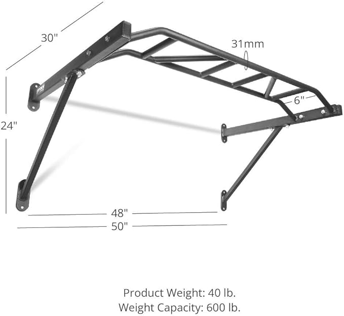 Titan Fitness HD Multi-Grip Wall Mounted Pull-Up Bar, 48" Wide Grip, Rated 600 LB, Strength Accessory