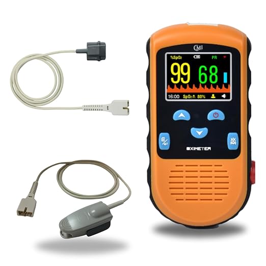 CMI Health Rechargeable Pulse Oximeter - Continuous Children Monitoring (33 to 88 lbs) & Adult Finger Spot-Checking - Adjustable Alarm for Pulse Rate and SpO2 Levels - Carry Case