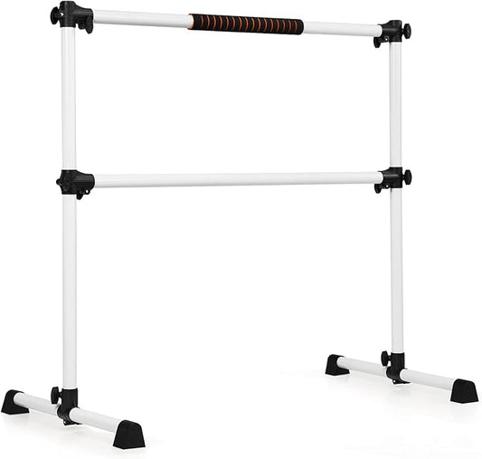 GYMAX Portable Ballet Barre, 4 Feet Folding Height Adjustable Ballet Bar with Anti-Skip Pad, Heavy Duty Freestanding Stable Stretch Bar for Home Kids Teenager Adults