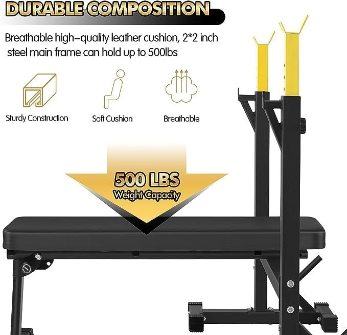Bench Press, CANPA Olympic Weight Bench with Squat Rack Workout Bench Adjustable Barbell Rack Stand Strength Training Home Gym Multi-Function