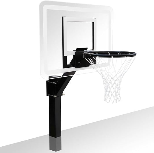 PROGOAL Aluminum Shot and Dunk Poolside Basketball Hoop - In Ground Removable Rust-Resistant Adjustable Height Pool Basketball Game System with Clear Backboard 1/2 Springs Rim and Three Balls