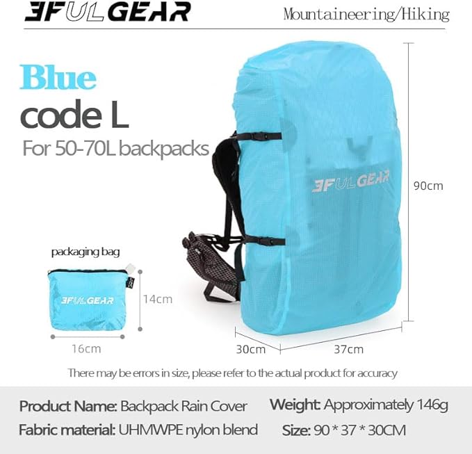 3F 20-85L backpack rain cover, waterproof, dustproof, wear-resistant, tear resistant outdoor hiking backpack cover (blue-L)