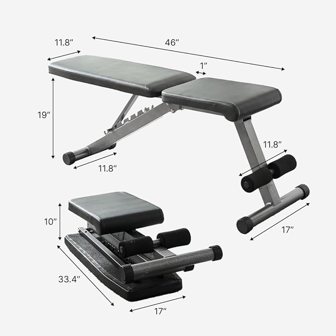 FF Finer Form 5-in-1 Weight Bench, Adjustable & Foldable for Bench Press, Strength Training and Full Body Workout, Perfect for Dumbbell Sets or an Adjustable Dumbbell Set in Your Home Gym