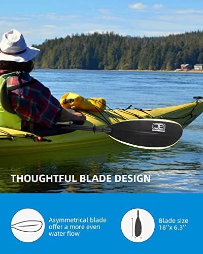 OCEANBROAD Adjustable Carbon Fishing Kayak Paddle - 94in/240cm-98in/250cm-102in/260cm Carbon Fiber Shaft with Paddle Leash