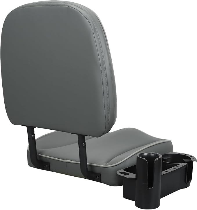 Folding Boat Seat Low Back Fishing Boat Seats with Caddy Organizer, Charcoal/Charcoal/Light Gray