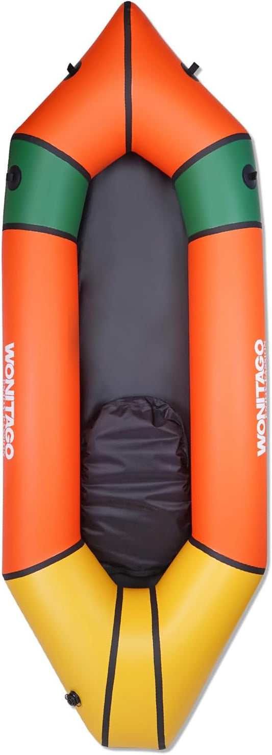 Packraft TPU Inflatable Travel Kayak with Soft Seat Lightweight Packrafts for Flat Water Rafting/Bicycle Drifting/Litewater Dinghy, 1 Person