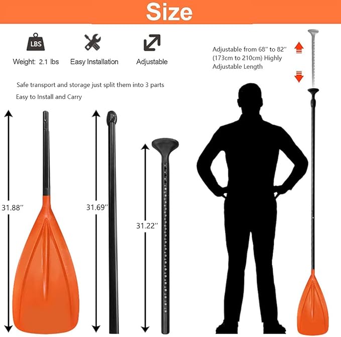 LBW 3 Piece SUP Paddle Board Paddle Floating Portable Paddleboard Accessories Adjustable Double Holes Lock Sturdy & Ergonomic for Surfing Beginner
