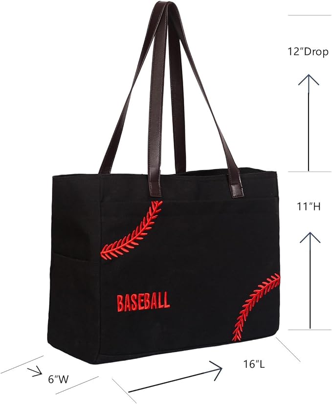 XL Baseball Mom Tote Bags For Women Canvas Utility Purse Handbag with Pockets