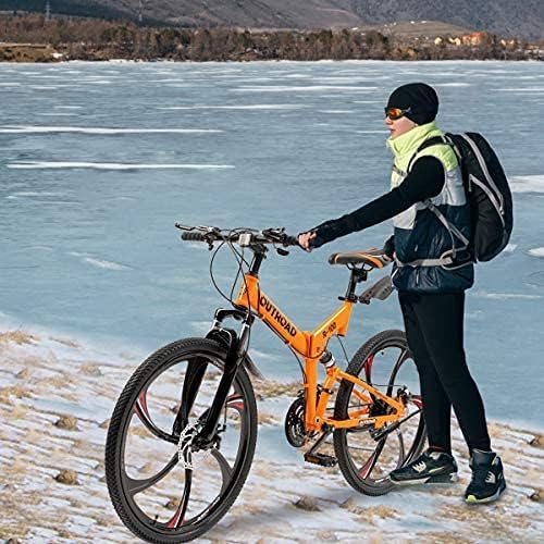 26 Inch Folding Mountain Bike with High Carbon Steel, 21 Speed City Bike with Dual Suspension, Folding Bicycle for Adults Men and Women