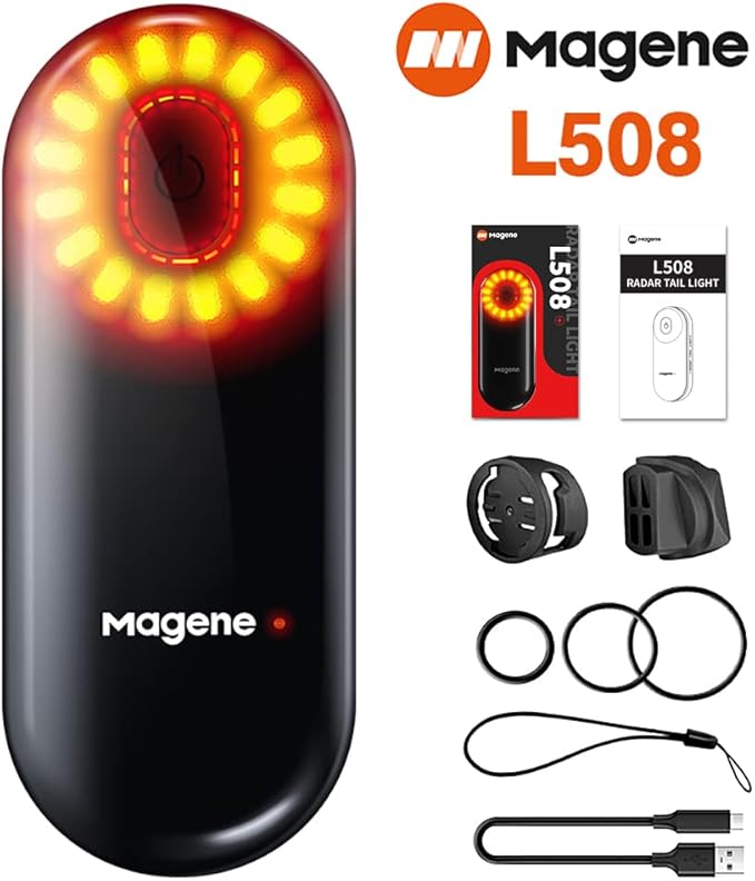 Magene L508 Bike Radar Tail Light, Smart Rear View Radar Taillight Compatible with Some Bike Computers and Watches, Support Utility APP Display