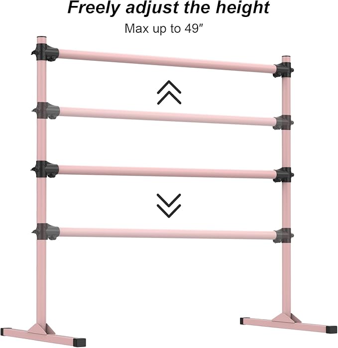 Zlinke 4FT Height Adjustable Ballet Barre, Freestanding Ballet Bar, Heavy Duty Dance Bar Support, Sturdy Construction, Anti-Slip for Kids Adult, Home and Gym Use