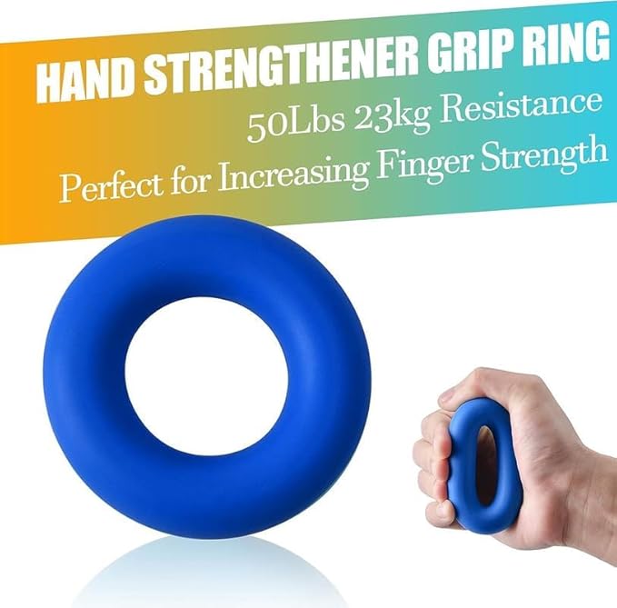 Grip Strength Trainer 7 Pack Adjustable, Finger Stretcher Resistance Extensor Bands, Finger Exerciser, Hand Gripper Strength Ring & Stress Ball