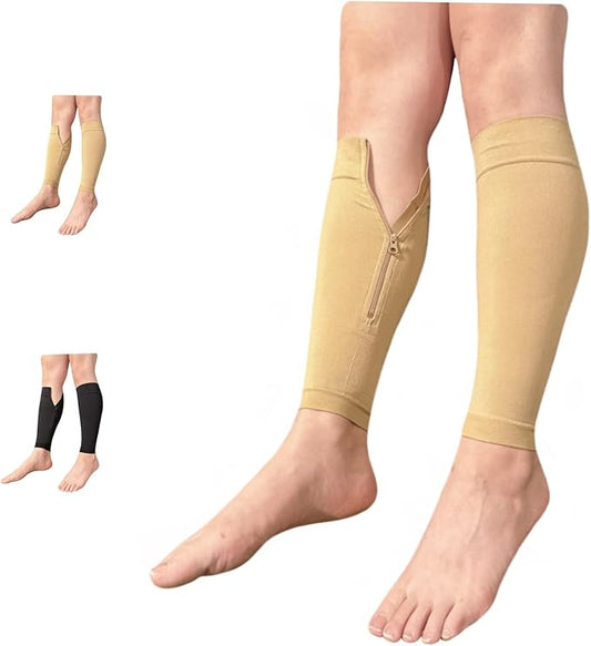 15-20 mmHg Compression Shin Calf No Foot Inside Leg Zipper Sleeves