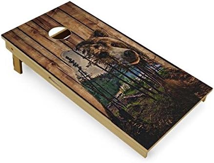 Slick Woody's Professional-Grade Cornhole Boards - 4'x2' Solid Wood Regulation Woodgrain Flag Bean Bag Toss Game with 8 Resin Filled Bags