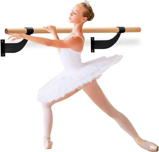Goplus Wall Mounted Ballet Barre, 4 FT Solid Beech Wood Ballet Bar with Mounting Hardware, Traditional Single Dance Bar for Home Workout, Yoga, Stretching, Ballet Poses, 1.5 inch Dia
