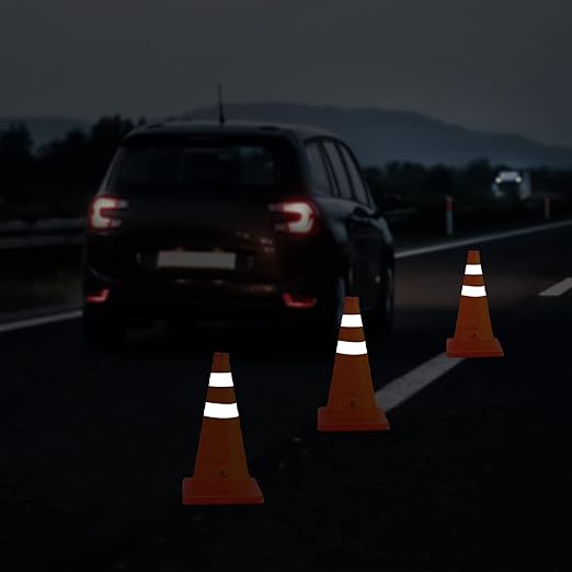 RoadHero 18 Inch 1 Pack Collapsible Traffic Safety Cones, Multi Purpose Pop-up Cones with Reflective Collar for Road Safety, Orange Cones for Driving Training, Parking Lots