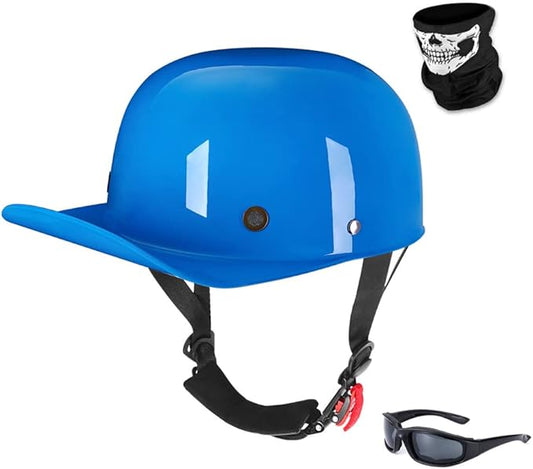 Vintage Retro Open Face Motorcycle Helmet Baseball Cap Half Helmets Men Women for Moped Cap Jet Scooter Street Cruiser with Mask Glasses - DOT Certified