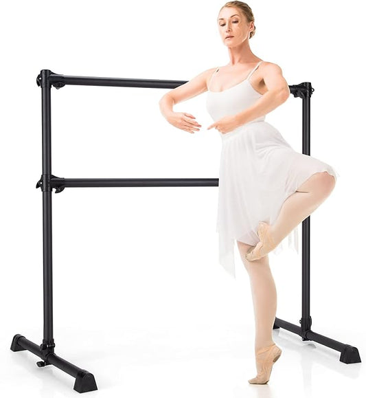 GOFLAME 4FT Ballet Barre Portable, Freestanding Double Ballet Barre Height Adjustable with Anti Slip Base, Heavy Duty Stretch Dance Bar for Home Workout