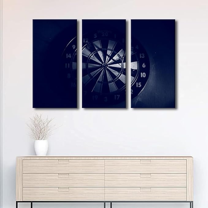 TUMOVO 3 Pieces Sports Theme Canvas Wall Art, Dart Hits the Bullseye Art Print for Contemporary Wall Decor Dart Board Posters Gift Wall Art for Room House Decorations Framed Ready to Hang(28" Wx42 H)
