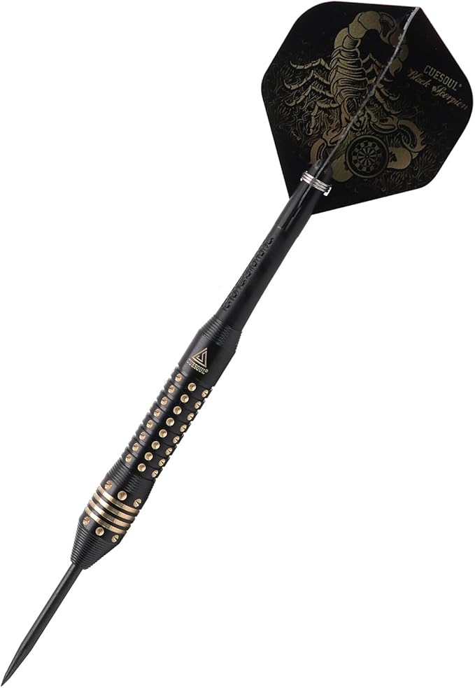 CUESOUL Steel Tip Darts Set 20/22/24 Grams with Deluxe PU Darts case-Black Scorpion Series