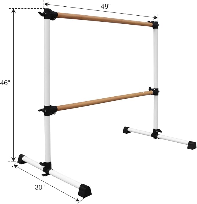 4FT/6FT Freestanding Ballet Barre Wood/Steel Height Adjustable from 7 to 46 inch Ballet Bar Portable Double Dance Bar for Home Workout and Stretch