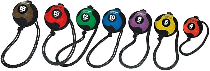 AEROMAT Elite Power Rope Medicine Ball for Core Strength/Rotational Movements Training - Weights Color-Coded