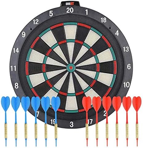 Dartboard 18' Plastic Board with 12 Soft Tip Darts, 20 Extra Tips, Mounting Kit