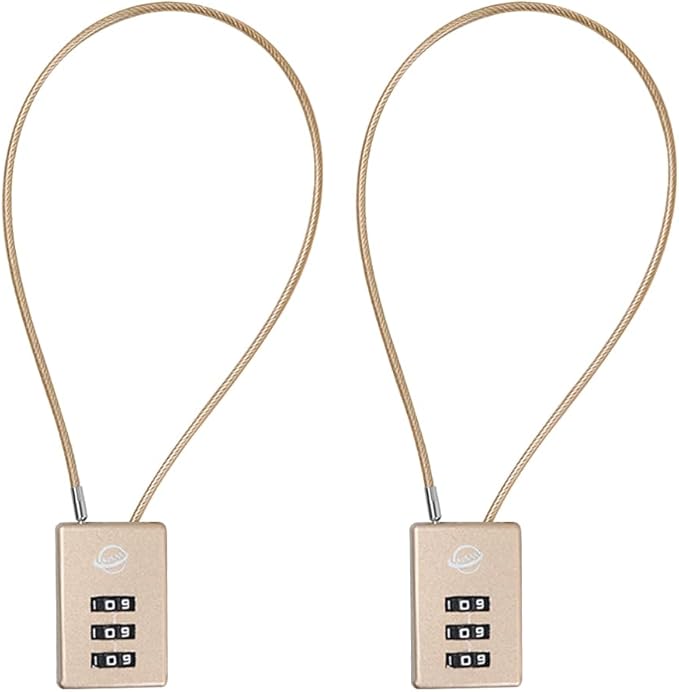 3 Digit Cable Combination Lock 12 inches Cable for School Gym Locker,Filing Cabinets,Helmet,Toolbox,Luggage Suitcase,knapsack,Gold 2Pack