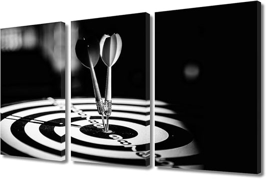 Canvas Wall Art Classical Sport Equipment Dart Hits the Bullseye Posters Prints Artwork Motivational Contemporary Home Decor Stretched Living Room Bedroom Home Office Decor Ready to Hang 24" Wx36 H