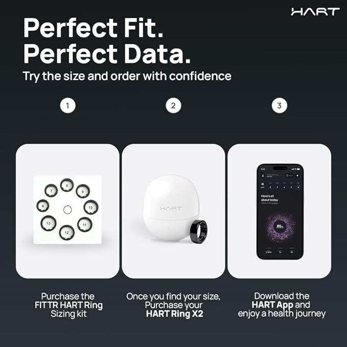 HART Smart Ring - Health & Fitness Tracker for Men & Women, 8+ Day Battery, Tracks Heart Rate, Stress, Activity, Weight Loss Buy Sizing Kit, Wearable Ring for Women Daily Routine, Sleep Tracker