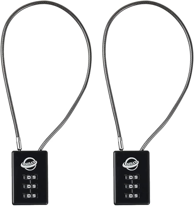 3 Digit Cable Combination Lock 12 inches Cable for School Gym Locker,Filing Cabinets,Helmet,Toolbox,Luggage Suitcase,knapsack,Black 2Pack