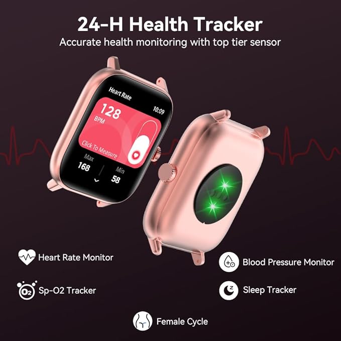 Bebinca Smart Watch for Women, 1.85" HD Fitness Tracker Compatible with iPhone & Android, 130+ Sports Modes, Heart Rate & Sleep Monitor, IP68 Waterproof Smartwatch (Pink)