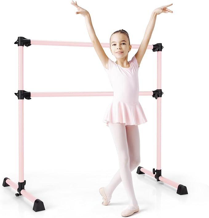 Costzon Portable Ballet Barre, 4FT Adjustable Double Freestanding Ballet Bar w/Anti-Skid Pad, Stable Base, Heavy-Duty Dancing Stretching Bar for Home, Fitness, Ballet