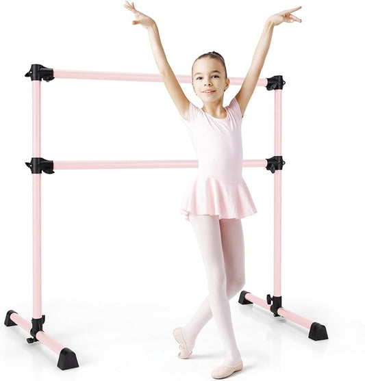 Costzon Portable Ballet Barre, 4FT Adjustable Double Freestanding Ballet Bar w/Anti-Skid Pad, Stable Base, Heavy-Duty Dancing Stretching Bar for Home, Fitness, Ballet