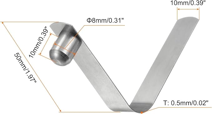 HARFINGTON 16pcs Single Button Kayak Paddle Snap Spring Clip 8x10x50mm 65Mn Spring Steel V-Shaped Solid Lift Telescopic Locking Tube Pole Clips for Tent Umbrella Camping