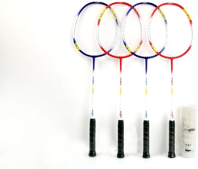 Pro Impact Badminton Racket Set - Lightweight Aluminum Head Rackets with Steel Shaft, Feather Shuttlecocks, Durable Carrying Case - Perfect for Outdoor Games, Adults, Kids, and Family Fun