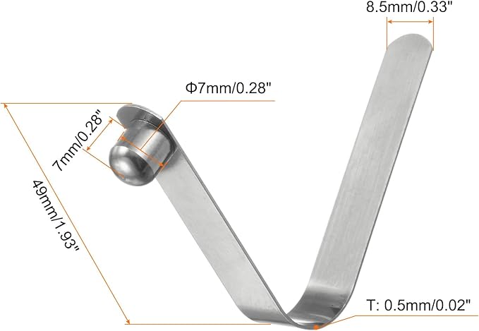 HARFINGTON 16pcs Single Button Kayak Paddle Snap Spring Clip 7x7x49mm 65Mn Spring Steel V-Shaped Solid Lift Telescopic Locking Tube Pole Clips for Tent Umbrella Camping