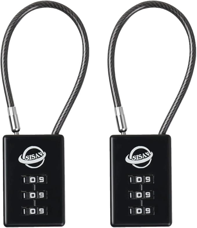 3 Digit Cable Combination Lock 5 inches Cable for School Gym Locker,Filing Cabinets,Helmet,Toolbox,Luggage Suitcase,knapsack,Black 2Pack